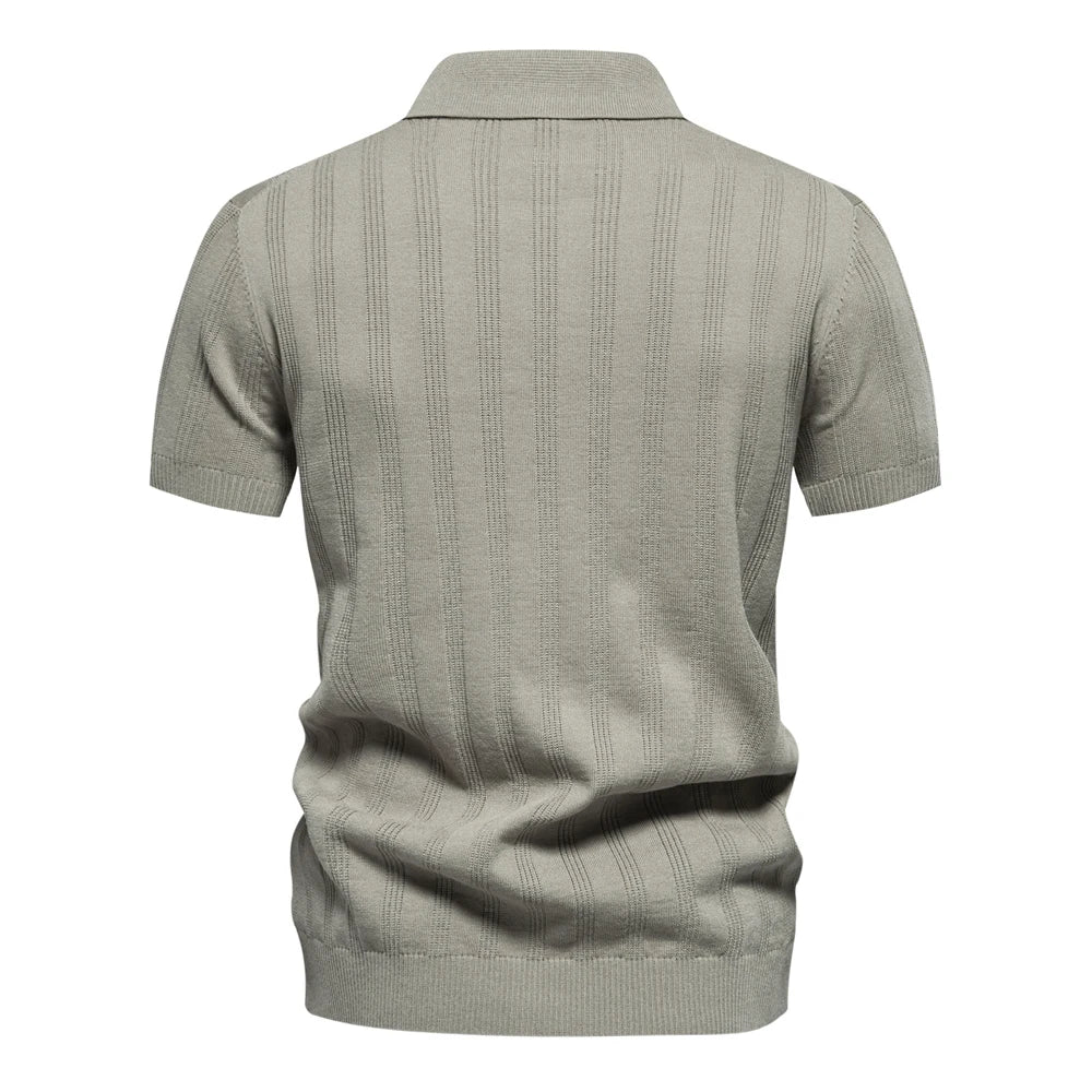 2024 New Summer Ribbed Knit Polo Shirt for Men Breathable and Cool Brand Quality Mens Textured Polo Shirts