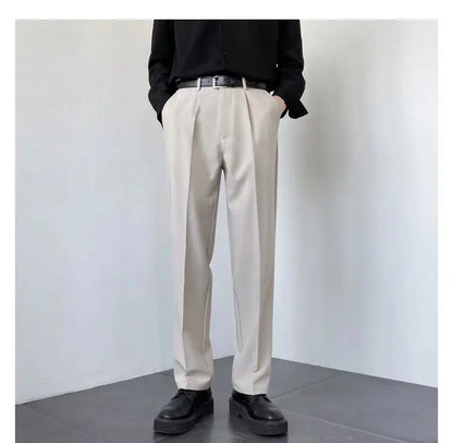 New Draped Straight Men Pants Fashion Business Korean Loose Casual White Black Gray Wide-leg Trousers Male Blazer Suit Pants