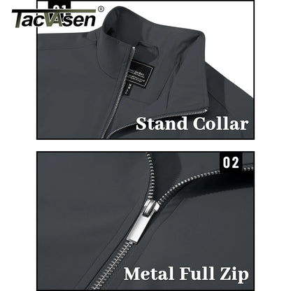 TACVASEN Spring Autumn Lightweight Jackets Mens Full Zip Up Bomber Jacket Pockets Waterproof Hiking Work Jacket Windbreaker