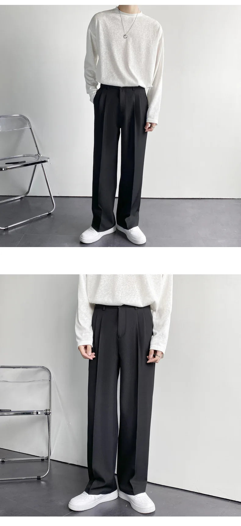 New Draped Straight Men Pants Fashion Business Korean Loose Casual White Black Gray Wide-leg Trousers Male Blazer Suit Pants