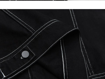 Men's Fashion Baggy Denim Jacket Streetwear Large Pocket Contrast Design Oversized Black White Washed Denim Coats Autumn 4XL 5XL