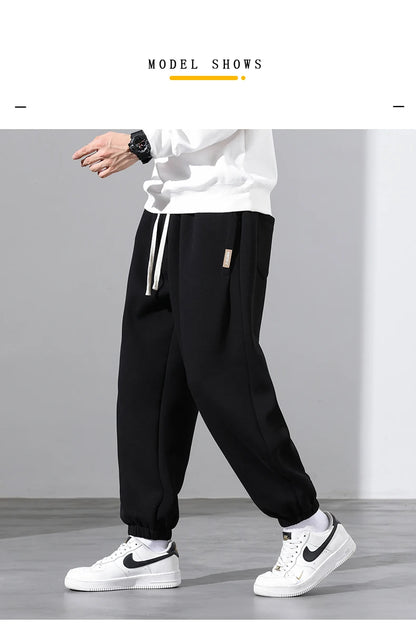 Korean Fashion Sweatpants New Autumn Light Gray Baggy Wide-leg Pants Streetwear Casual plus size Trousers Male 6XL 7XL 8XL