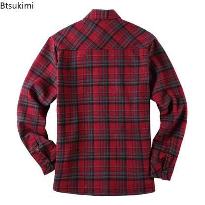 New2024 Men's Plaid Plus Fleece Jacket Autumn Winter Turn-down Collar Button Thickened Shirt Jacket For Men Casual Jacket Shirts