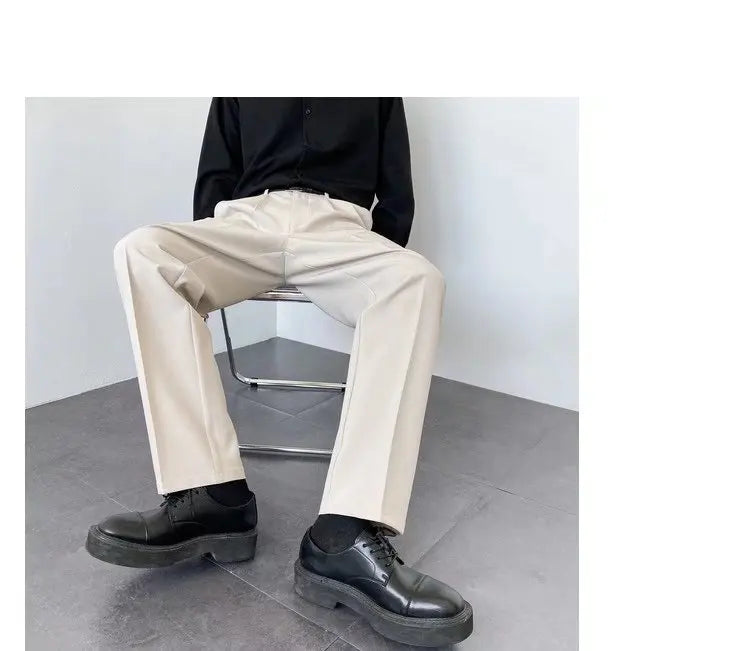 New Draped Straight Men Pants Fashion Business Korean Loose Casual White Black Gray Wide-leg Trousers Male Blazer Suit Pants