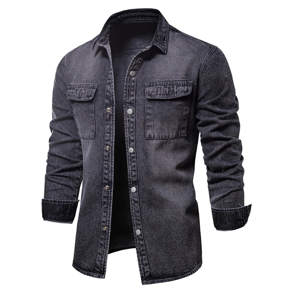 AIOPESON 100% Cotton Denim Shirts Men Casual Solid Color Thick Long Sleeve Shirt for Men Spring High Quality Jeans Male Shirt