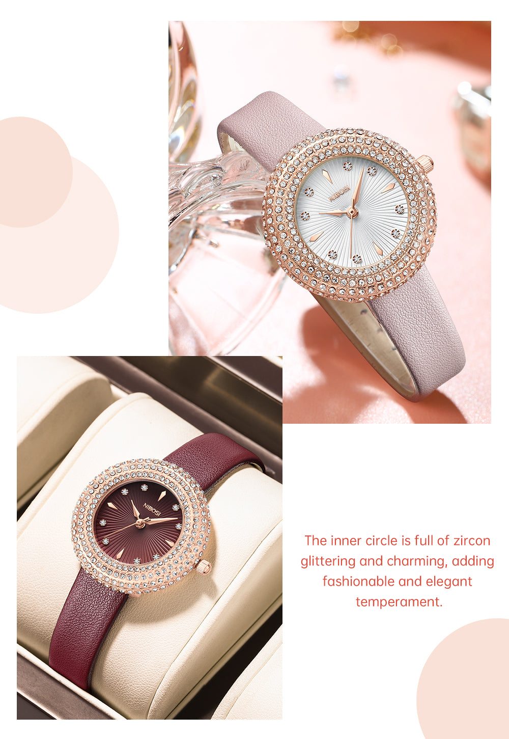 NIBOSI Watches for Women Analog Women Watch with Diamond Stylish Leather Band Wrist Watch for Ladies Girl Watch Relogio Feminino