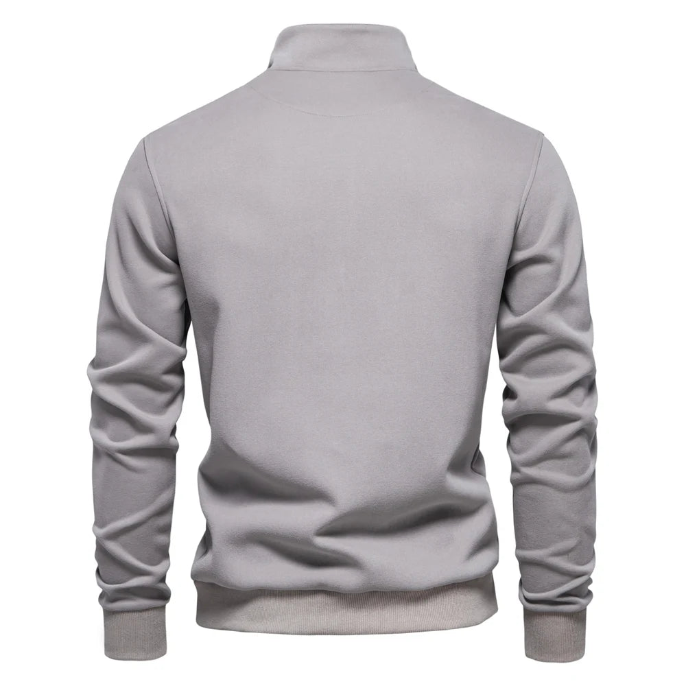 AIOPESON Mens Mock Neck Quarter-Zip Sweatshirts Causal Social Pocket Light Weight Stand Collar Pullover Sweatshirt for Men