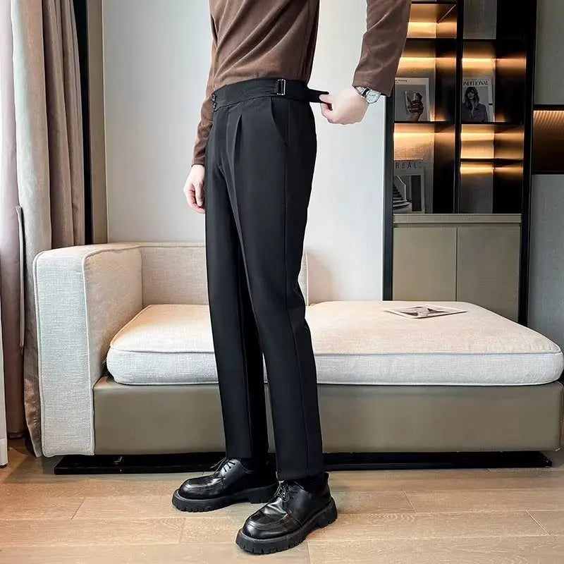 2023 New British Style Solid High Waist Draped Trousers Korea Men Formal Blazer Pants Slim Business Casual Suit Pants Hommes