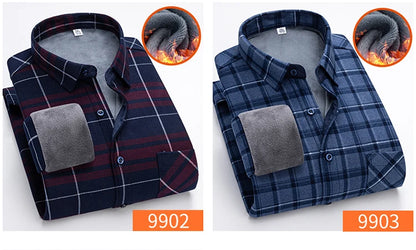 Autumn Winter Thicken Fleece Shirt Men Business Plaid Shirt Long Sleeve Warm Clothes Turn Down Collar Button Up Shirts Classic