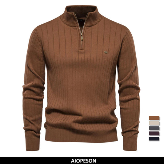 AIOPESON 2024 Autumn Quarter Zipper Mock Neck Pullover Sweaters for Men Quality Warm Winter Cotton Knitted Men's Sweaters