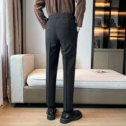 2023 New British Style Solid High Waist Draped Trousers Korea Men Formal Blazer Pants Slim Business Casual Suit Pants Hommes