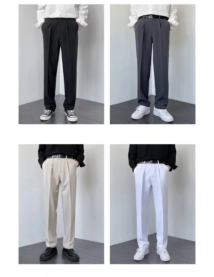 New Draped Straight Men Pants Fashion Business Korean Loose Casual White Black Gray Wide-leg Trousers Male Blazer Suit Pants