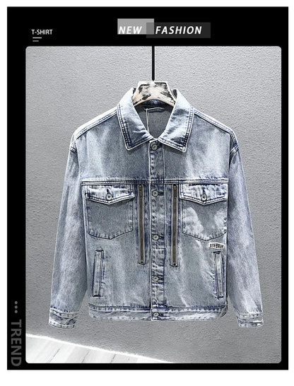 Casual Men's Denim Jacket 2023 Autumn New Cotton Loose Comfortable Zipper Fashion Designer Blue Jean Coats Male Streetwear