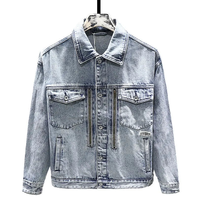 Casual Men's Denim Jacket 2023 Autumn New Cotton Loose Comfortable Zipper Fashion Designer Blue Jean Coats Male Streetwear