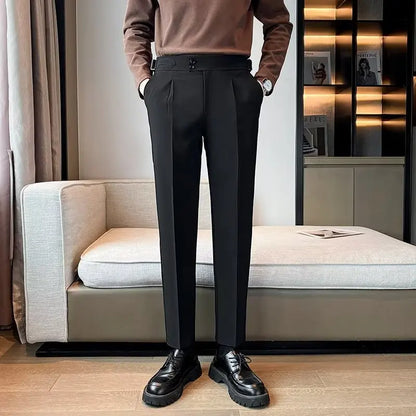 2023 New British Style Solid High Waist Draped Trousers Korea Men Formal Blazer Pants Slim Business Casual Suit Pants Hommes