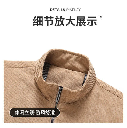 Autumn Winter Men Casual Jacket Warm Fleece Warm Thick Jackets Coats Men Fashion Fur Collar Corduroy Military Casual Jacket Coat