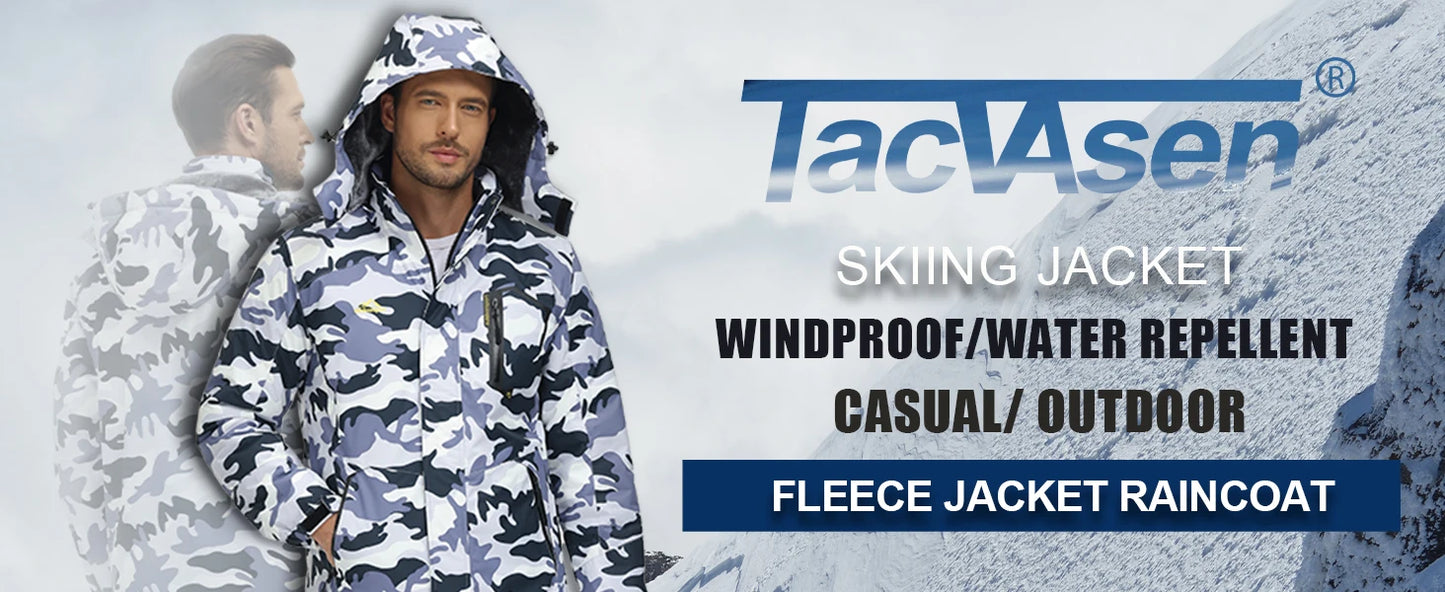 TACVASEN Fleece Lining Mountain Jackets Mens Hiking Jackets Outdoor Removable Hooded Coats Ski Snowboard Parka Winter Outwear