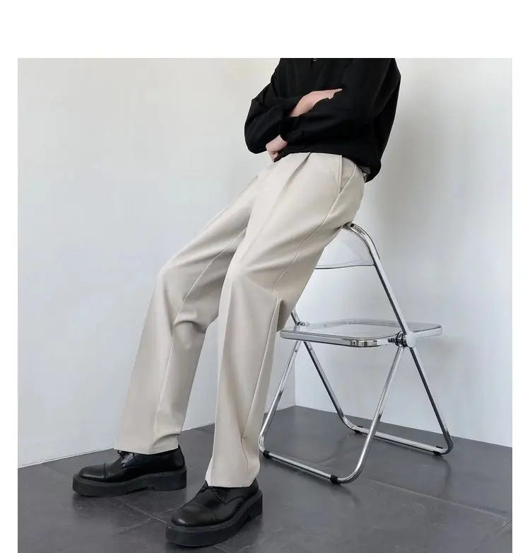 New Draped Straight Men Pants Fashion Business Korean Loose Casual White Black Gray Wide-leg Trousers Male Blazer Suit Pants