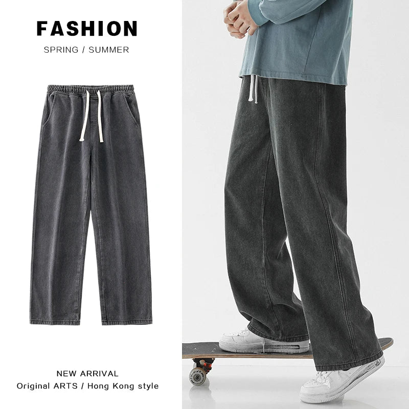 2023 New Baggy Jeans Men's Streetwear Harajuku Fashion Casual Wide-leg Trousers Japanese Simple Male Jeans Denim Pants