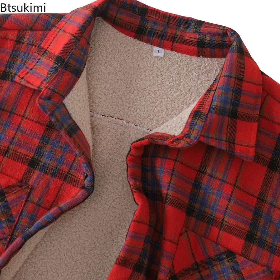 New2024 Men's Plaid Plus Fleece Jacket Autumn Winter Turn-down Collar Button Thickened Shirt Jacket For Men Casual Jacket Shirts