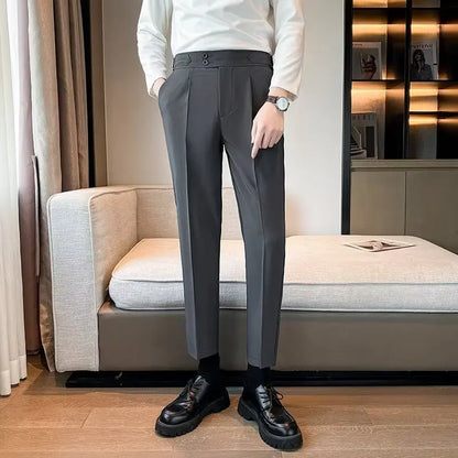 2023 New British Style Solid High Waist Draped Trousers Korea Men Formal Blazer Pants Slim Business Casual Suit Pants Hommes