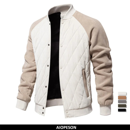 AIOPESON Mens Patchwork Thick Fleece Lined Baseball Bomber Jacket Winter Warm Outwear Jackets Coats for Men