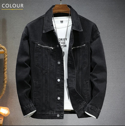 Autumn Winter New Retro Men's Black Denim Jacket High Street Korean Fashion Loose Washed Dilapidated Male Jean Coat