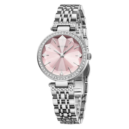 NIBOSI Simple Romantic Female Watch Rhinestone Dial Rhombus Stainless Steel Luxury Lady Quartz Wristwatches Relogio Feminino