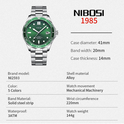 NIBOSI Automatic Wristwatch Waterproof Mechanical Watch Man European American Business Vintage Casual Watches Date Reloj Hombre